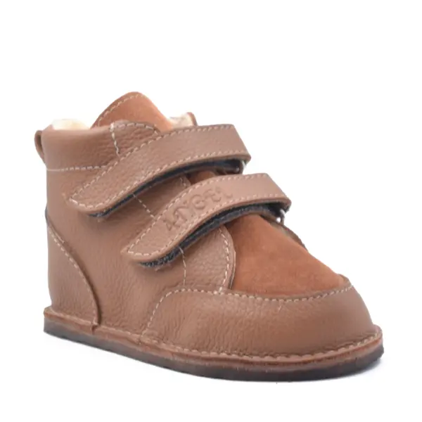 Ghete copii Barefoot, piele naturala, captuseala din blana, talpa felxibila, maro, Stuy_RO-115-9-24_Pebebe