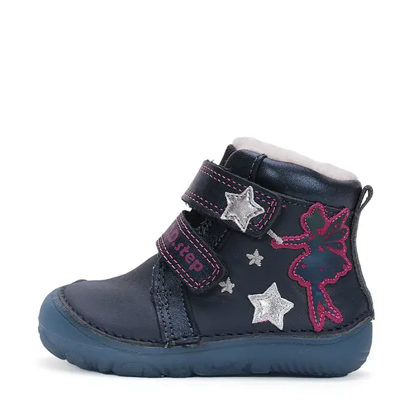 Ghete barefoot fete, piele naturala, captuseala, bleumarin , fairy stars, D.D.Step_W073-42766-25_Pebebe