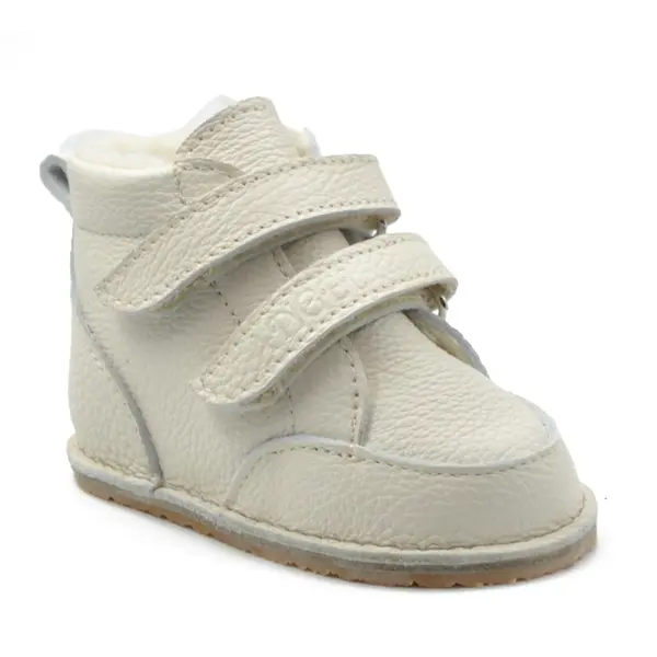 Ghete copii Barefoot, primii pasi, piele naturala, captuseala din blana, talpa felxibila, crem, Stuy_RO-115-10-22_Pebebe
