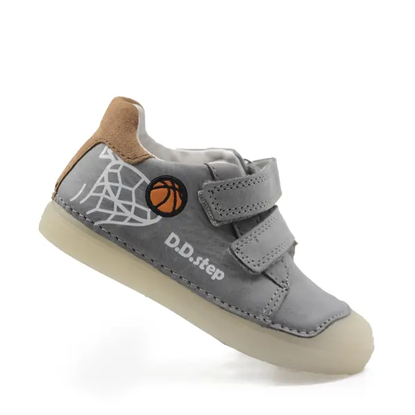 Pantofi baieti, piele naturala, talpa flexibila Gelsole, gri inchis, basketball, D.D. Step_S049-51676BM-29_Pebebe