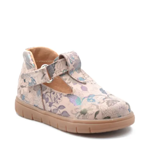 Pantofi fete, piele naturala, talpa flexibila, decupati, roz print flori, Pony_RO-302-1-21_Pebebe