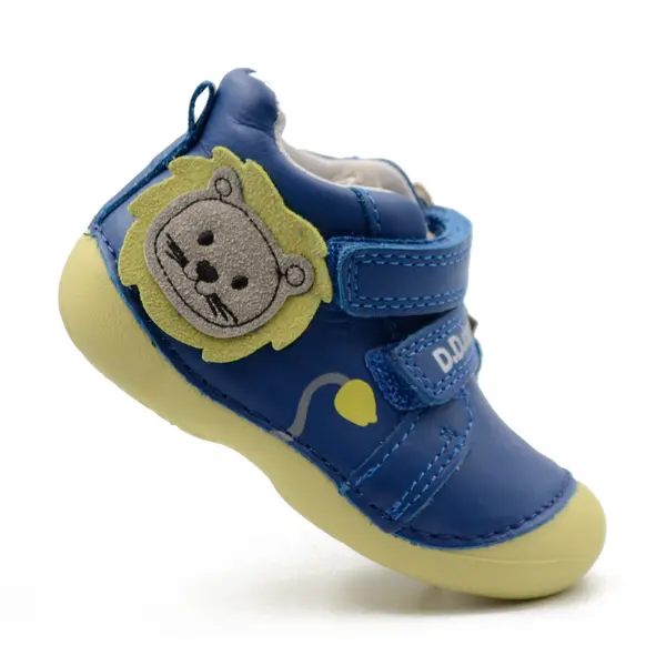 Pantofi primii pasi baieti, piele naturla, albastru, leu, D.D. Step_S015-51897B-19_Pebebe