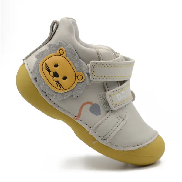Pantofi primii pasi baieti, piele naturla, gri deschis, leu, D.D. Step_S015-51897A-21_Pebebe