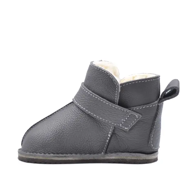 Cizme din piele pentru copii, talpa flexibila, imblanite, gri_RO-106-22-24_Pebebe