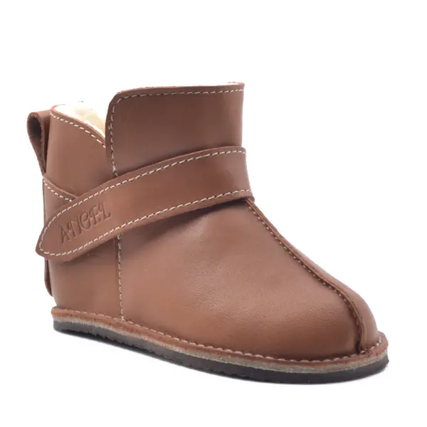 Cizme din piele pentru copii, talpa flexibila, imblanite, maro cognac_RO-106-25-20_Pebebe