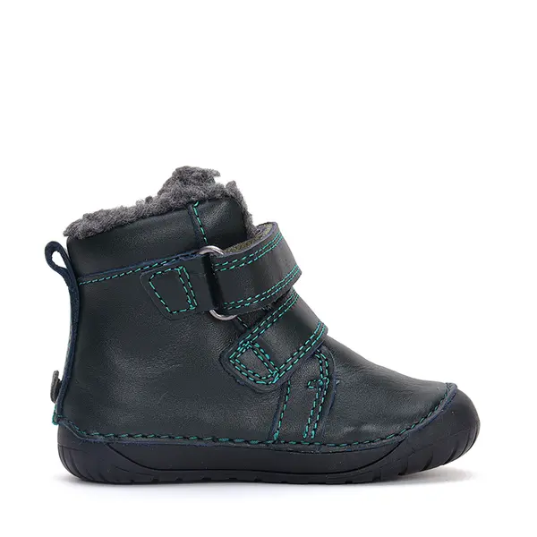 Ghete baieti barefoot, piele naturala, captusite, verde smarald, dinozaur, D.D.Step_W070-42838A-20_Pebebe