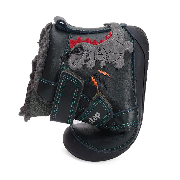 Ghete baieti barefoot, piele naturala, captusite, verde smarald, dinozaur, D.D.Step_W070-42838A-20_Pebebe