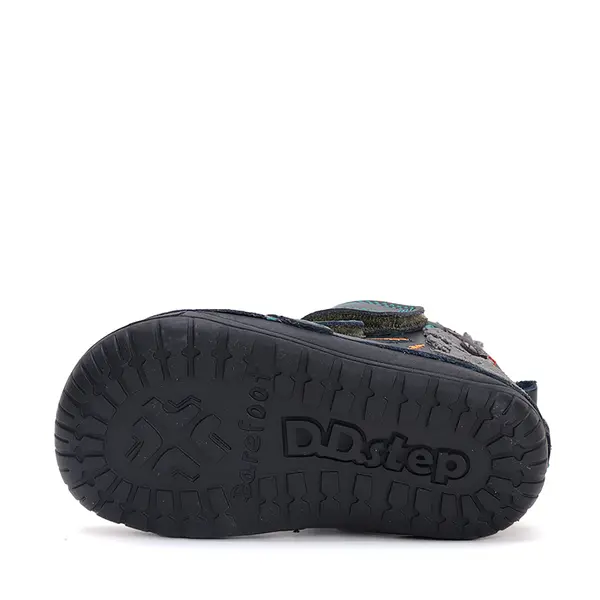 Ghete baieti barefoot, piele naturala, captusite, verde smarald, dinozaur, D.D.Step_W070-42838A-20_Pebebe