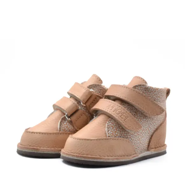 Ghete copii Barefoot, piele naturala, captuseala din blana, talpa felxibila, camel, Stuy_RO-115-5-24_Pebebe