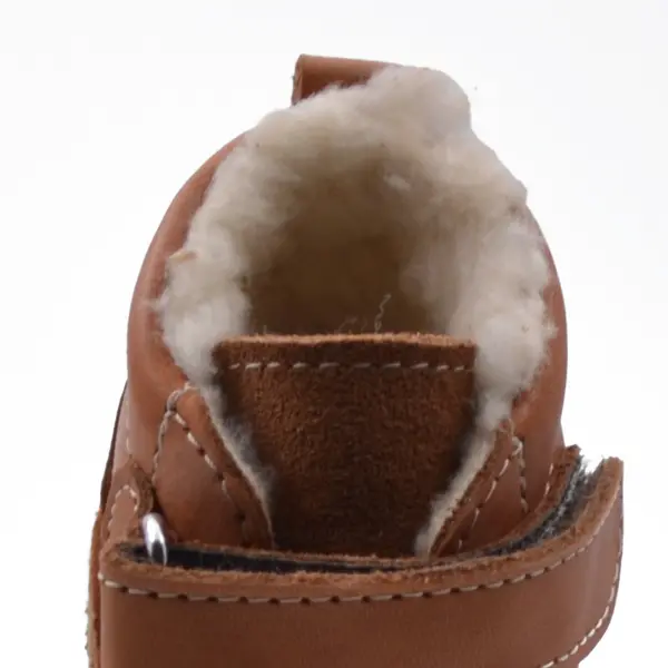 Ghete copii Barefoot, piele naturala, captuseala din blana, talpa felxibila, maro cognac, Stuy_RO-115-3-17_Pebebe