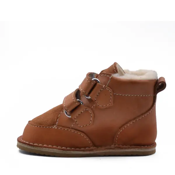 Ghete copii Barefoot, piele naturala, captuseala din blana, talpa felxibila, maro cognac, Stuy_RO-115-3-17_Pebebe