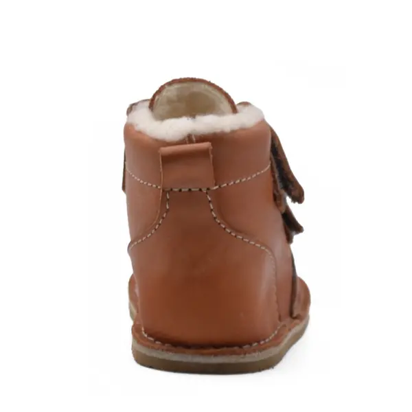 Ghete copii Barefoot, piele naturala, captuseala din blana, talpa felxibila, maro cognac, Stuy_RO-115-3-17_Pebebe