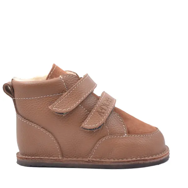 Ghete copii Barefoot, piele naturala, captuseala din blana, talpa felxibila, maro, Stuy_RO-115-9-24_Pebebe