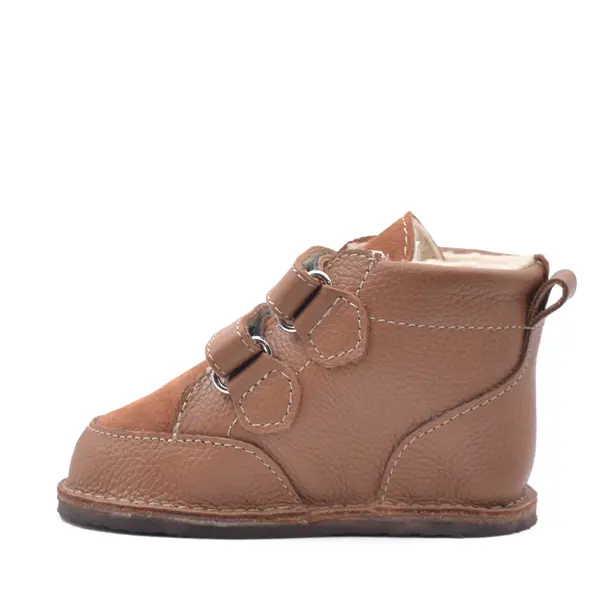 Ghete copii Barefoot, piele naturala, captuseala din blana, talpa felxibila, maro, Stuy_RO-115-9-24_Pebebe