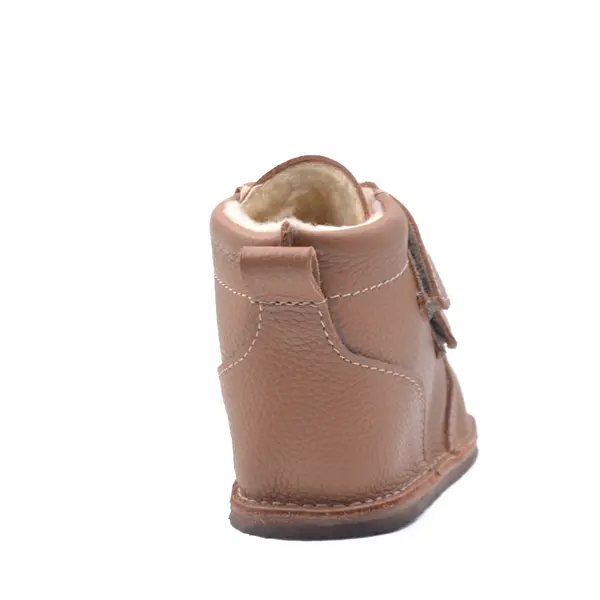 Ghete copii Barefoot, piele naturala, captuseala din blana, talpa felxibila, maro, Stuy_RO-115-9-24_Pebebe