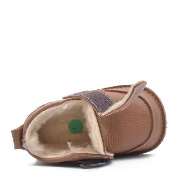 Ghete barefoot pentru copii, primii pasi, piele naturala, captuseala din blana, talpa flexibila, maro, Smiley_RO-600-5-17_Pebebe