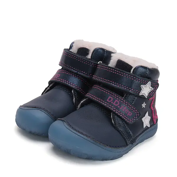 Ghete barefoot fete, piele naturala, captuseala, bleumarin , fairy stars, D.D.Step_W073-42766-25_Pebebe