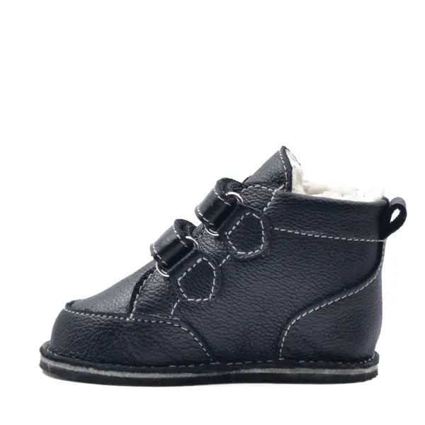 Ghete copii Barefoot, piele naturala, captuseala din blana, talpa felxibila, negru, Stuy_RO-115-7-17_Pebebe