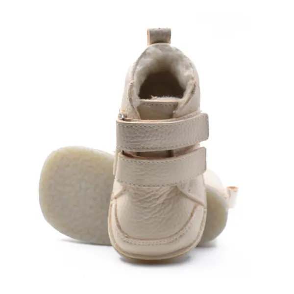 Ghete copii, barefoot, primii pasi, piele naturala, captuseala din blanita, talpa felxibila, crem_RO-22-17-24_Pebebe