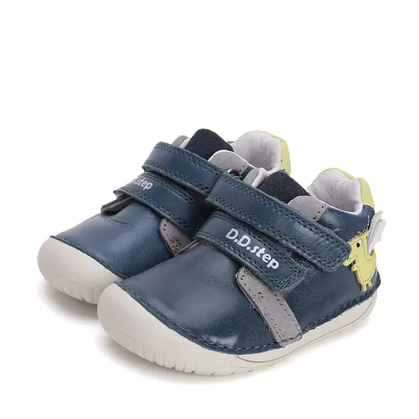 Pantofi copii, piele naturala, barefoot, bleumarin, dragon, D.D. Step_S070-51562A-20_Pebebe