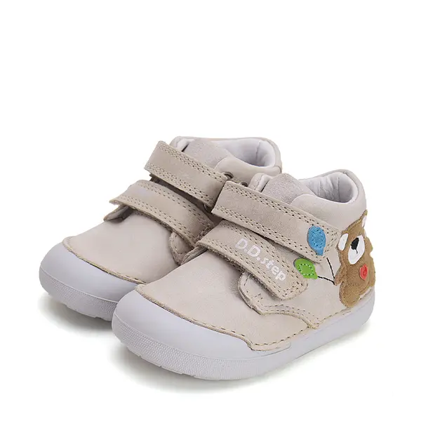 Pantofi din piele naturala pentru copii, talpa flexibila, bej, ursulet maro, D.D. Step_S066-51917-25_Pebebe