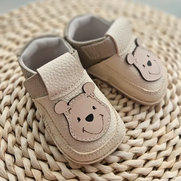 Pantofi barefoot copii, primii pasi, piele naturala, talpa flexibila, grej, ursulet_RO-16-16-18_Pebebe