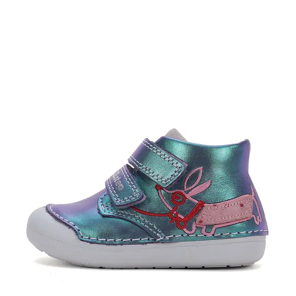 Pantofi fete, piele naturala, primii pasi, lavanda metalic, catel, D.D. Step_S066-51160A-21_Pebebe