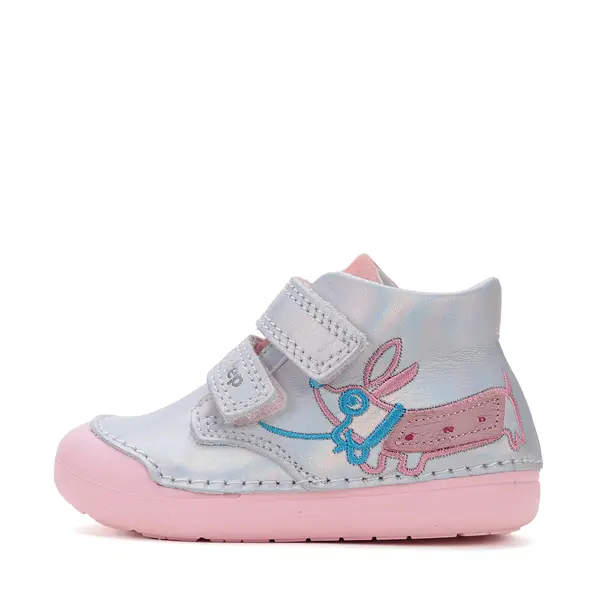 Pantofi fete, piele naturala, primii pasi, roz perlat, argintiu, D.D. Step_S066-51160B-25_Pebebe