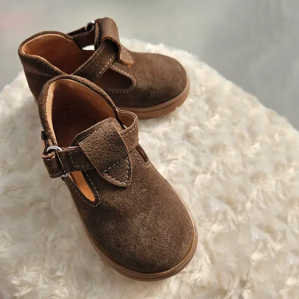 Pantofi fete, piele naturala, talpa flexibila, decupati, maro inchis, Pony_RO-302-3-24_Pebebe
