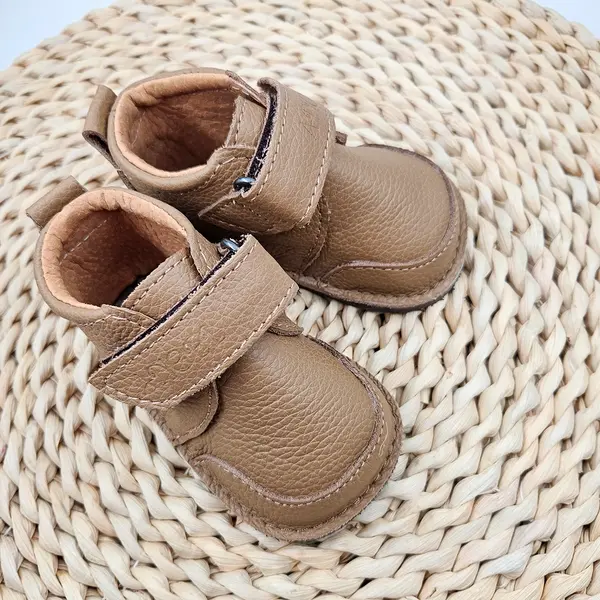 Pantofi barefoot baieti, piele naturala, primii pasi, talpa flexibila, culoare maro, Smiley_RO-500-3-18_Pebebe
