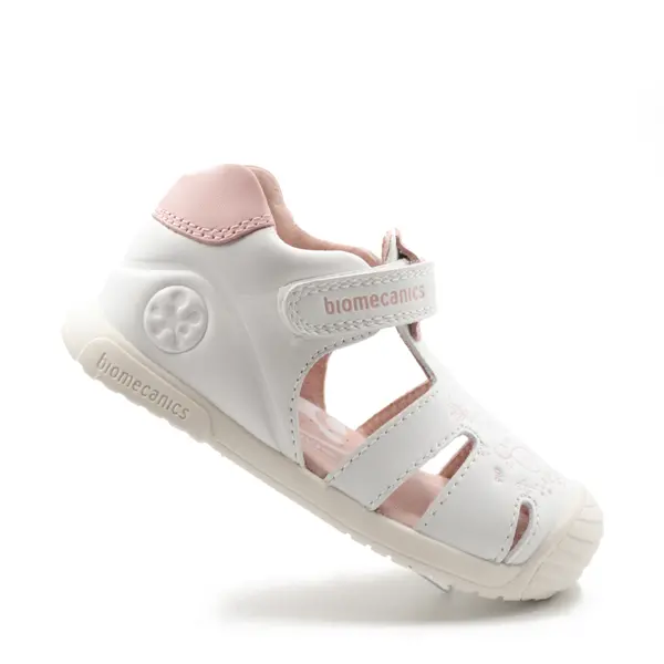 Sandale Biomecanics fete, piele naturala, talpa flexibila, protectie degete, Biogateo Casual, print alb,_252108-C050-25_Pebebe