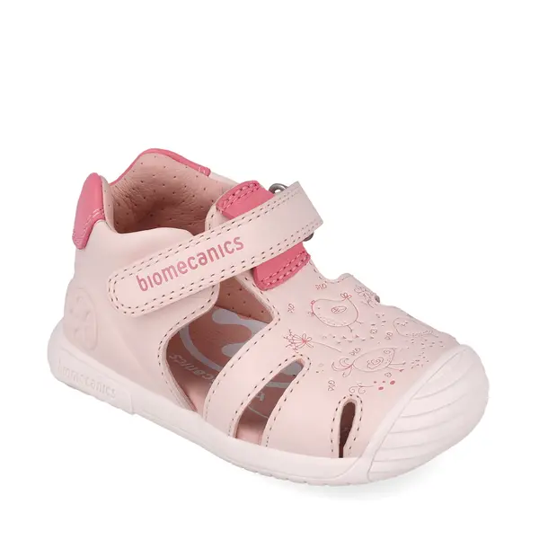 Sandale fete, piele naturala, talpa flexibila, protectie degete, Biogateo Casual, print roz, Biomecanics_252108-B779-25_Pebebe