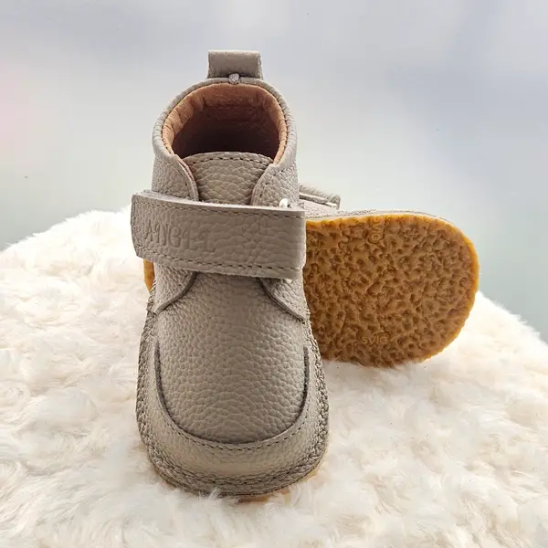 Pantofi barefoot baieti, piele naturala, primii pasi, talpa flexibila, culoare bej, Smiley_RO-500-5-22_Pebebe