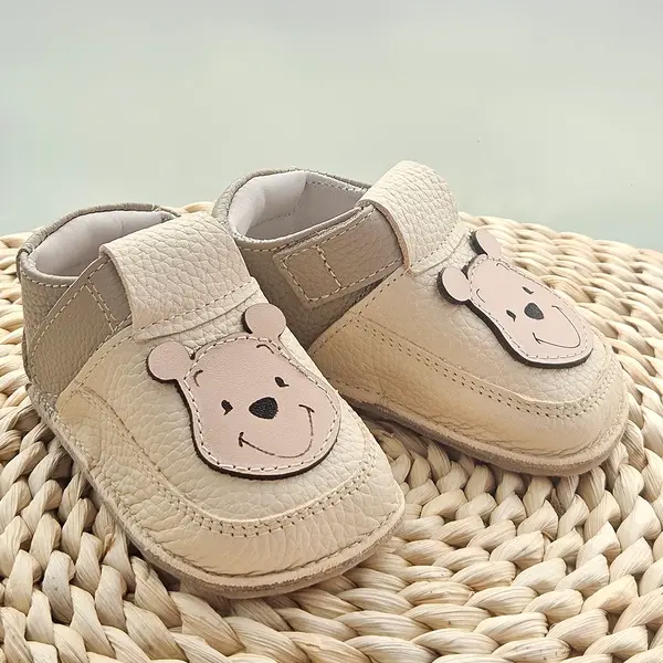 Pantofi barefoot copii, primii pasi, piele naturala, talpa flexibila, grej, ursulet_RO-16-16-18_Pebebe