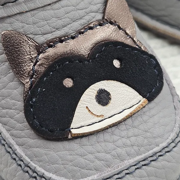 Pantofi primii pasi din piele naturala pentru copii, barefoot, talpa flexibila, model cu raton_RO-16-2-18_Pebebe