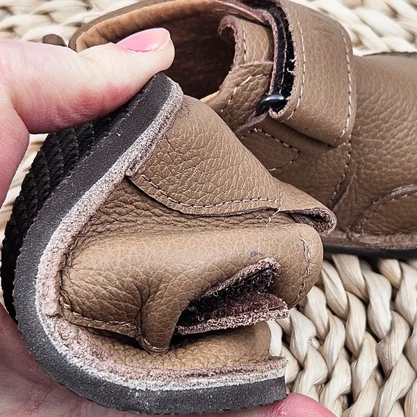 Pantofi barefoot baieti, piele naturala, primii pasi, talpa flexibila, culoare maro, Smiley_RO-500-3-18_Pebebe
