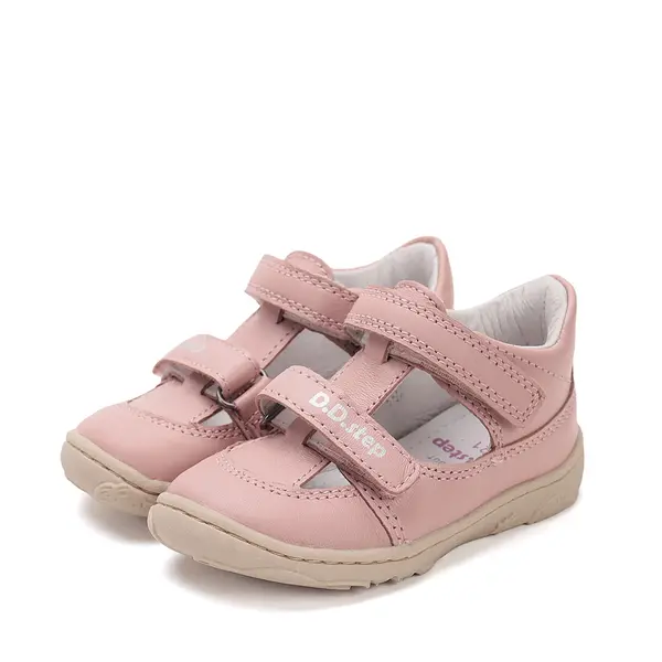 Pantofi D.D.Step copii, barefoot, piele naturala, decupati, primii pași, roz_H077-51734AM-31_Pebebe