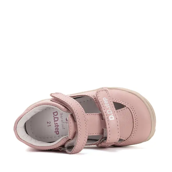 Pantofi D.D.Step copii, barefoot, piele naturala, decupati, primii pași, roz_H077-51734AM-31_Pebebe
