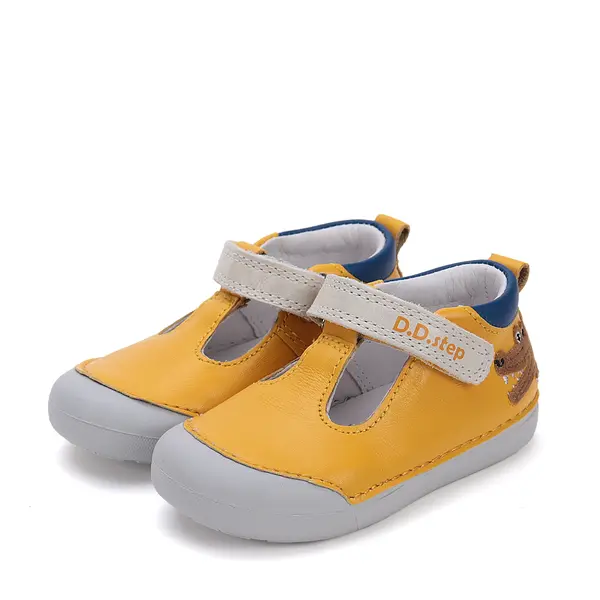 Pantofi D.D.Step, primii pasi, din piele naturala, decupati, primii pași, galben, crocodil_H066-51978-20_Pebebe