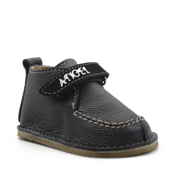 Pantofi din piele naturala pentru copii, talpa cauciuc, scai, Bubu, negru_RO-110-12-22_Pebebe