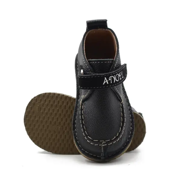 Pantofi din piele naturala pentru copii, talpa cauciuc, scai, Bubu, negru_RO-110-12-22_Pebebe