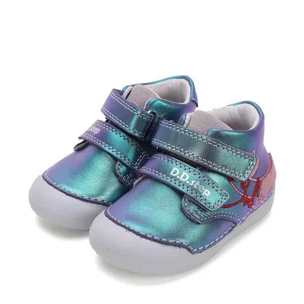 Pantofi fete, piele naturala, primii pasi, lavanda metalic, catel, D.D. Step_S066-51160A-21_Pebebe