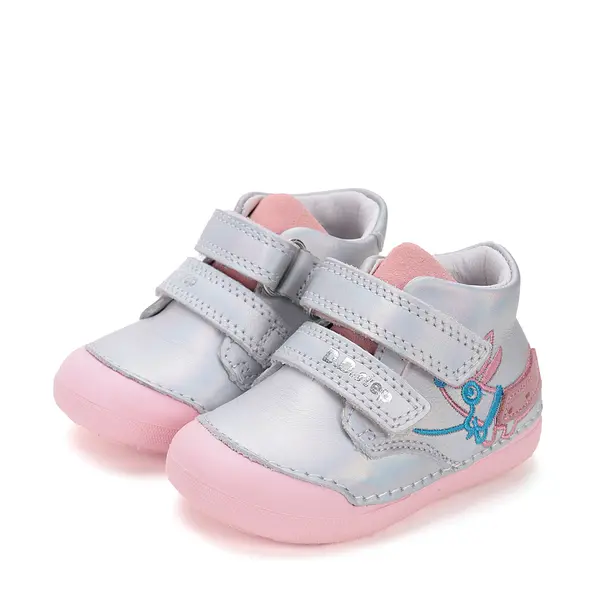 Pantofi fete, piele naturala, primii pasi, roz perlat, argintiu, D.D. Step_S066-51160B-25_Pebebe