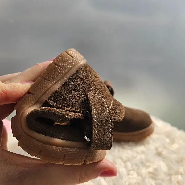 Pantofi fete, piele naturala, talpa flexibila, decupati, maro inchis, Pony_RO-302-3-24_Pebebe