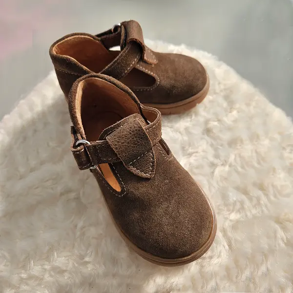 Pantofi fete, piele naturala, talpa flexibila, decupati, maro inchis, Pony_RO-302-3-24_Pebebe