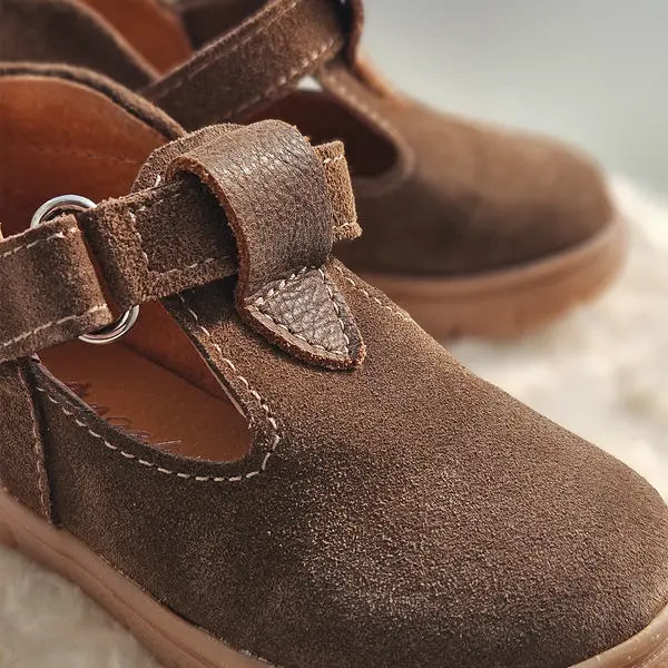 Pantofi fete, piele naturala, talpa flexibila, decupati, maro inchis, Pony_RO-302-3-24_Pebebe