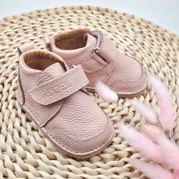 Pantofi primii pasi fete, piele naturala, barefoot, talpa flexibila, culoare roz, Smiley_RO-500-1-22_Pebebe
