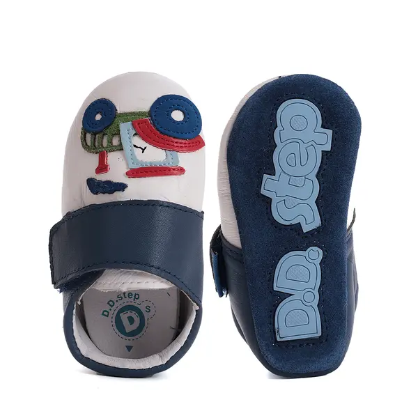 Pantofi primii pasi, interior, piele naturala, alb bleumarin, tractor, D.D. Step_K1596-51916-18/19_Pebebe