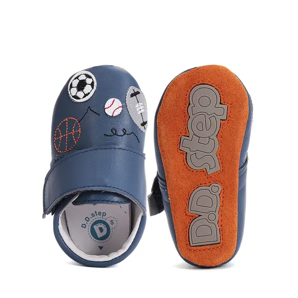 Pantofi primii pasi, interior, piele naturala, bleumarin, minge, D.D. Step_K1596-51110-18/19_Pebebe