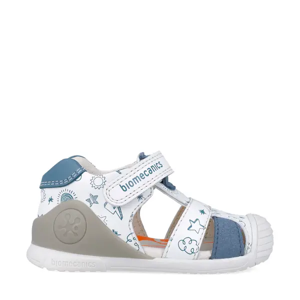 Sandale baieti, piele naturala, talpa flexibila, protectie degete, Biogateo Casual, alb albastru, Biomecanics_252116-B834-18_Pebebe